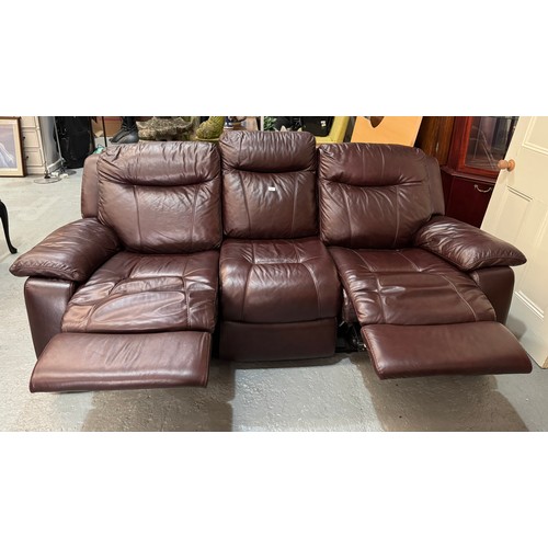 94 - THREE SEATER RECLINING LEATHER SETTEE