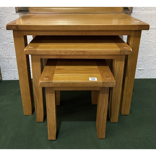 174 - SOLID OAK NEST OF THREE TABLES