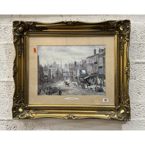 191 - “ A BUSY STREET “ BY LOUISE RAYNER IN A GILT ORNATE FRAME