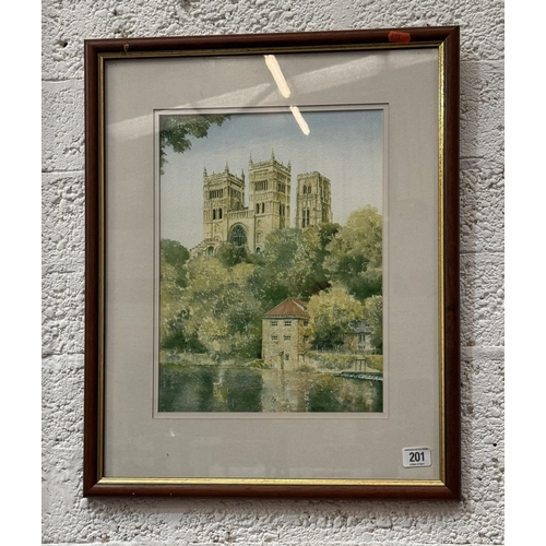 201 - FRAMED WATERCOLOUR OF DURHAM CATHEDRAL