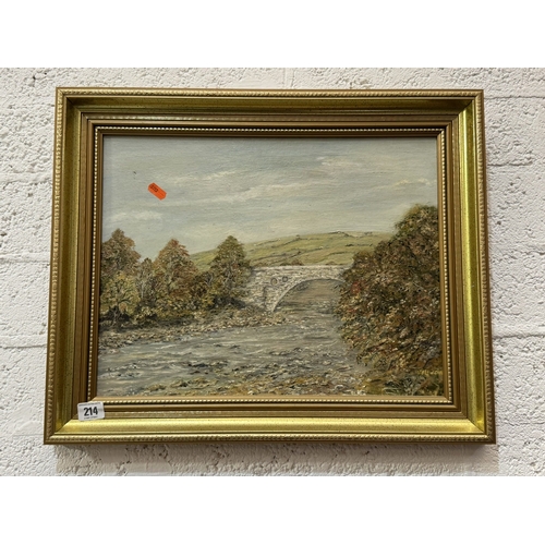 214 - OIL ON BOARD OF YORKSHIRE DALES SIGNED M FLOWSON IN A LOVELY GILT FRAME