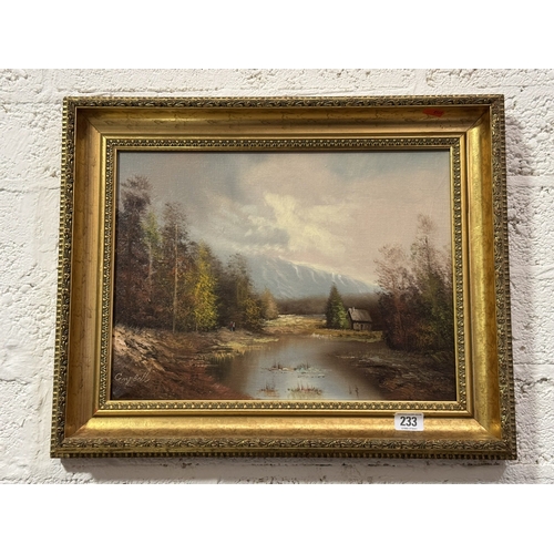 233 - GILT FRAMED OIL ON BOARD SIGNED CAMPBELL