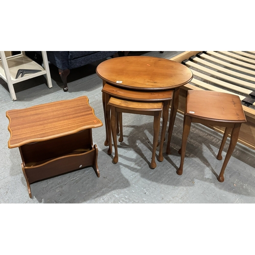 89 - YEWTREE NEST OF TABLES AND TEAK MAGAZINE RACK