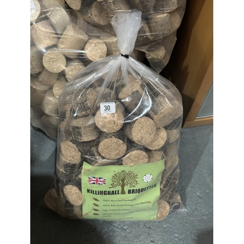 30 - 15KG BAG OF HARDWOOD KILLINGHALL BRIQUETTES