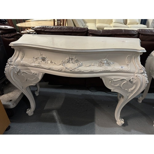 43 - VENETIAN ROCOCO STYLE WHITE WITH SILVER ACCENT PAINTED BOMBE COMMODE