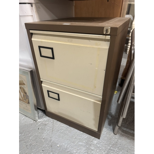 54 - TWO DRAWER METAL FILING CABINET WITH KEY