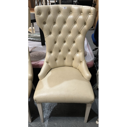 61 - ZANABONI BAROQUE STYLE BUTTON BACK CHAIR IN CREAM LEATHER