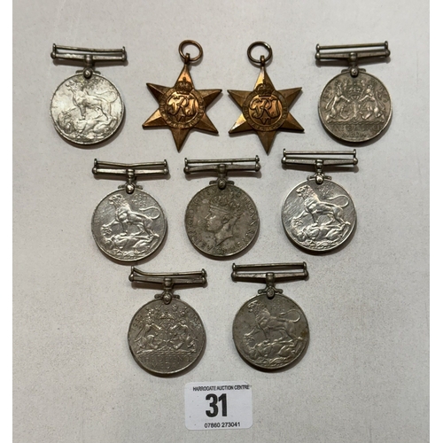 31 - SELECTION OF SECOND WORLD WAR MEDALS INCLUDING THE DEFENCE MEDALS, THE PACIFIC STAR, THE AFRICA STAR