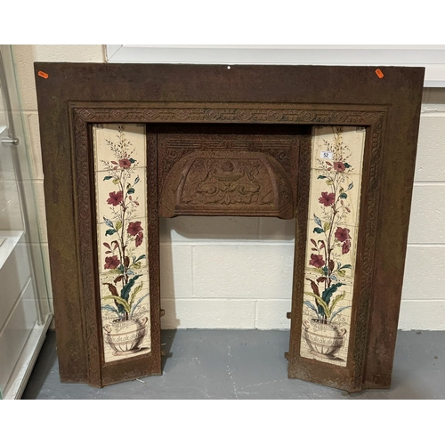 52 - VICTORIAN CAST IRON FIREPLACE WITH FLORAL TILED INSERT