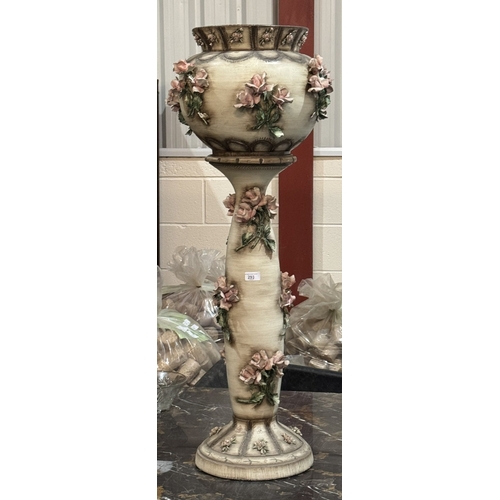 293 - LARGE  CAPODIMONTE JARDINIERE AND STAND 43” TALL