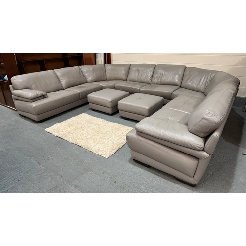 174 - NATUZZI EDITIONS LIGHT GREY LEATHER  U SHAPED SETTEE COMES IN SECTIONS