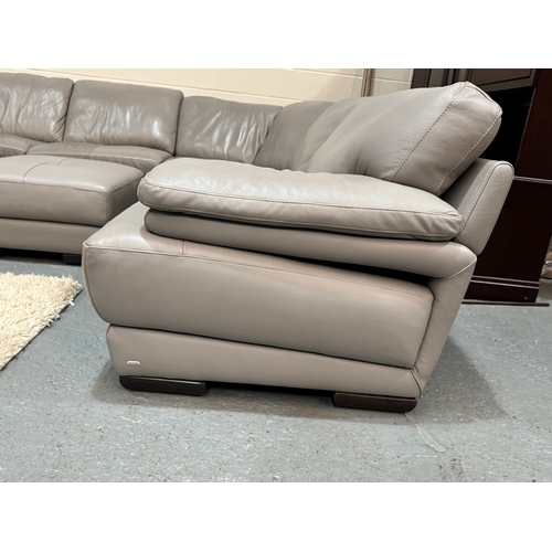 174 - NATUZZI EDITIONS LIGHT GREY LEATHER  U SHAPED SETTEE COMES IN SECTIONS