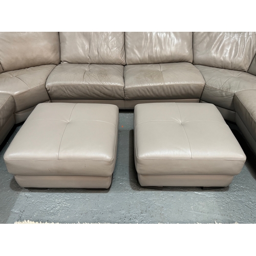 174 - NATUZZI EDITIONS LIGHT GREY LEATHER  U SHAPED SETTEE COMES IN SECTIONS