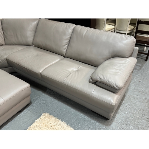 174 - NATUZZI EDITIONS LIGHT GREY LEATHER  U SHAPED SETTEE COMES IN SECTIONS