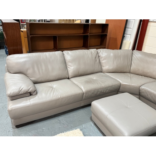 174 - NATUZZI EDITIONS LIGHT GREY LEATHER  U SHAPED SETTEE COMES IN SECTIONS