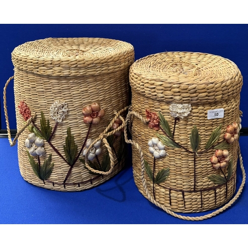 10 - PAIR OF FLOWER DECORATED BASKETS