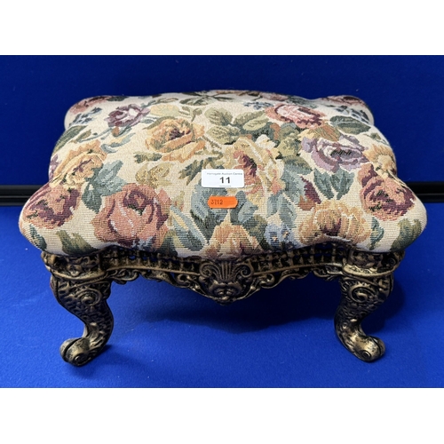 11 - CAST IRON BASED ORNATE TAPESTRY TOPPED STOOL