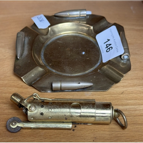 146 - WW1 TRENCH ASHTRAY AND LIGHTER IN BRASS