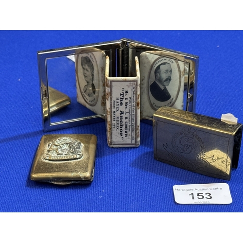 153 - MAYFIELD BRASS VESTA CASE, MILITARY POLICE BRASS MATCHBOX COVER AND A SOUVENIR OF THE SILVER JUBILEE... 