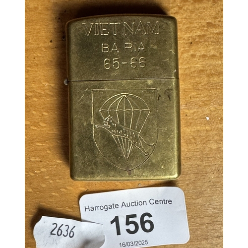 156 - VIETNAM WAR ZIPPO LIGHTER ENGRAVED “ VIETNAM PLEIKU 65-66 “ WITH A PARACHUTE EMBLEM