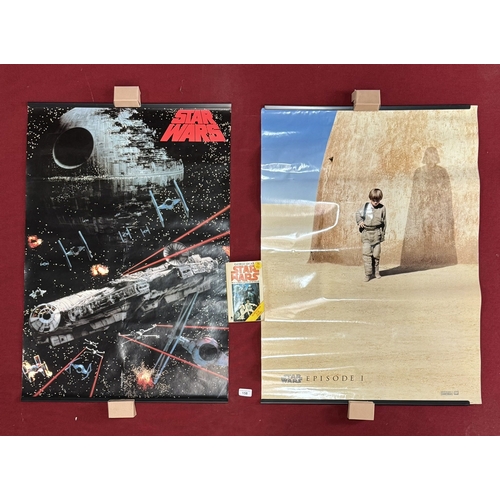 158 - TWO STAR WARS MOVIE POSTERS AND A GEORGE LUCAS STAR WARS COLLECTORS BOOK DATED 1978