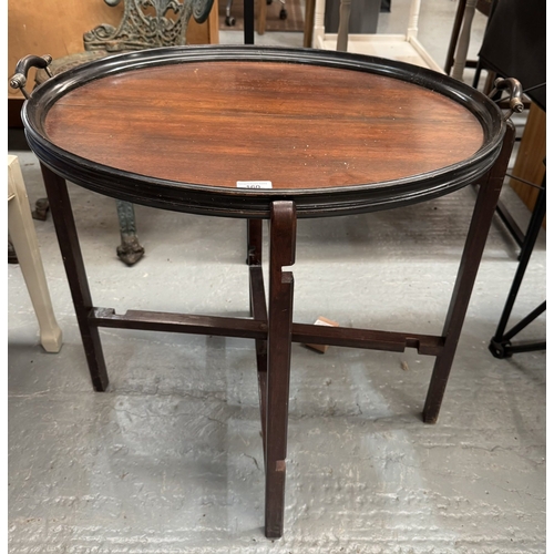 160 - EDWARDIAN MAHOGANY AND EBONY FOLDING TRAY TABLE