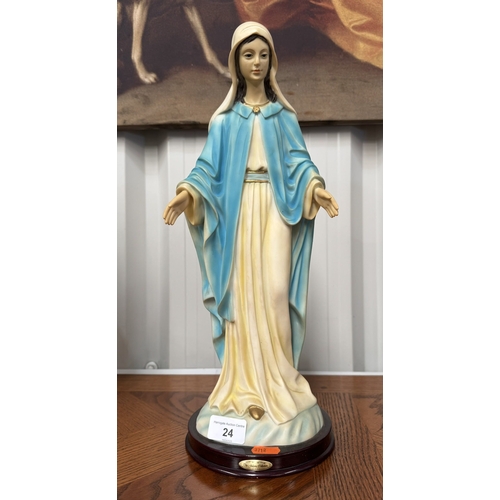 24 - “OUR LADY THE VIRGIN MARIE” STATUE ON WOODEN BASE