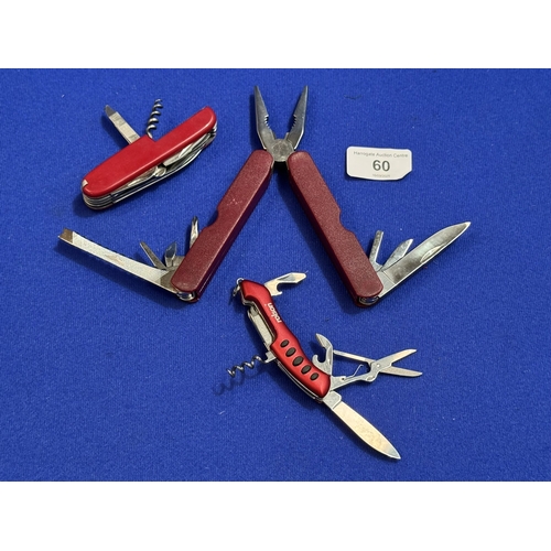 60 - THREE MULTI FUNCTION POCKET KNIVES