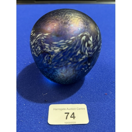 74 - JOHN DITCHFIELD IREDESCENT COBALT PAPERWEIGHT