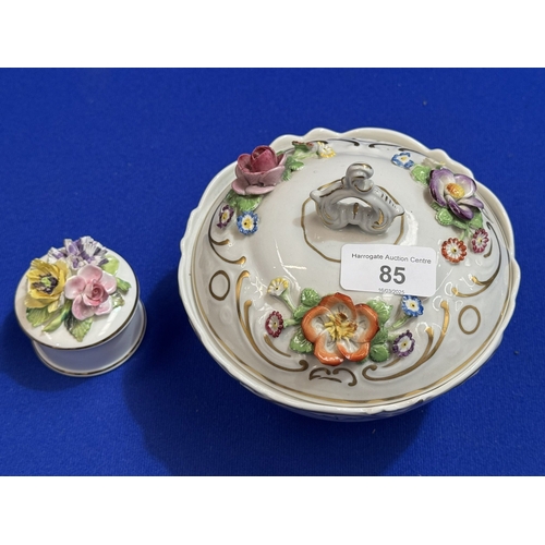 85 - VON SCHIERHOLZ PORCELAIN BOWL MADE IN DRESDEN GERMANY AND A STAFFORDSHIRE CHINA TRINKET BOX