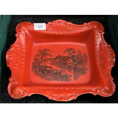 1830S ENGLISH WILLIAM ADAMS CHINOISERIE RED TRANSFERWARE SCALLOPED PLATTER