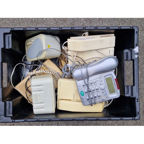 21 - 9 BOXES OF VINTAGE ELECTRONICS INCLUDING TELEPHONES ETC.