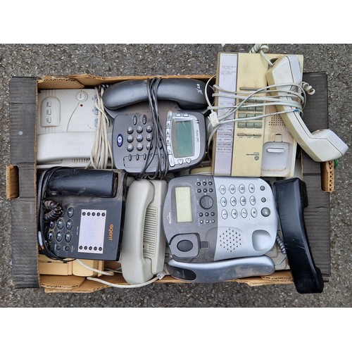 21 - 9 BOXES OF VINTAGE ELECTRONICS INCLUDING TELEPHONES ETC.