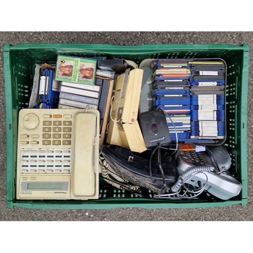 21 - 9 BOXES OF VINTAGE ELECTRONICS INCLUDING TELEPHONES ETC.