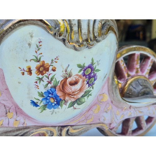 55 - DECORATIVE GILT PORCELAIN WHEELBARROW JARDINIERE - MADE IN ITALY