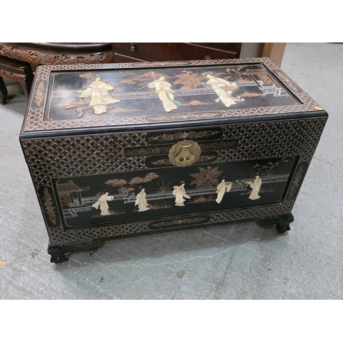 JAPANESE BLACK LACQUERED AND INLAID CHEST, DECORATED WITH MOTHER-OF ...
