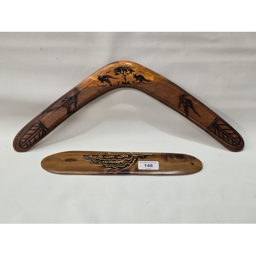 148 - TWO HAND PAINTED ABORIGINAL BOOMERANGS