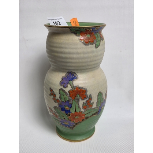 162 - CROWN DEVON ‘FIELDINGS’ ART DECO VASE, PAINTED BY CHARLOTTE RHEAD, MADE IN ENGLAND, 7.5” TALL
