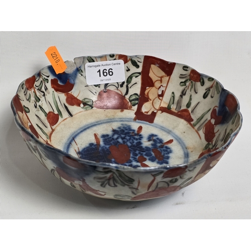 166 - ANTIQUE IMARI HAND PAINTED JAPANESE BOWL, 7” DIAMETER