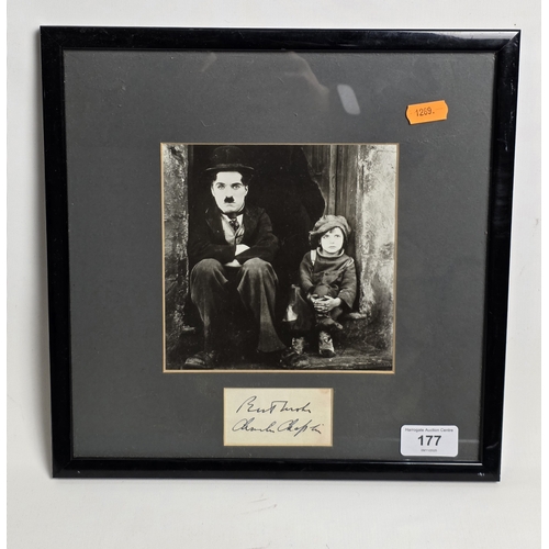 177 - FRAMED BLACK AND WHITE PRINT OF CHARLIE CHAPLIN AND JACKIE COOGAN FROM THE FILM “ THE KID”