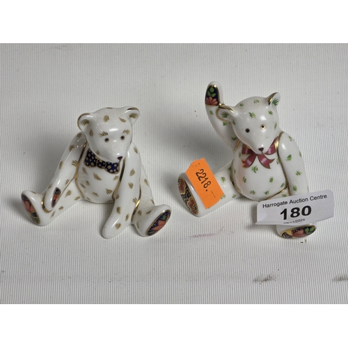 180 - PAIR OF ROYAL CROWN DERBY MINIATURE TEDDY BEAR PAPERWEIGHTS