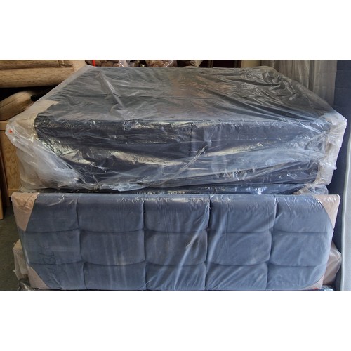 418 - DOUBLE BED BASE WITH BUTTON BACK FABRIC HEADBOARD - BRAND NEW IN PLASTIC