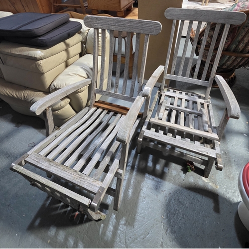 408 - TWO JOHN LEWIS TEAK STEAMER GARDEN CHAIRS