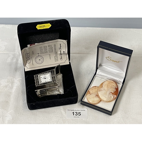 135 - 2 CAMEOS & A COLLECTIBLE TIMEPIECE