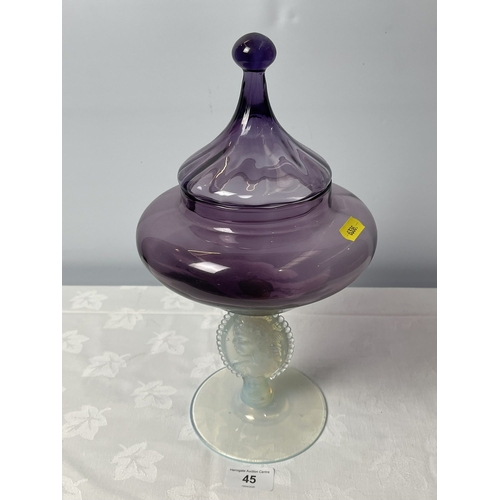 45 - RARE EMPOLI GLASS PURPLE GLASS BONBON JAR
