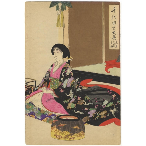 100 - Chikanobu Toyohara, New Year's Day Meal, Beauty Triptych, Chiyoda PalaceNew Year's Day Meal from the... 