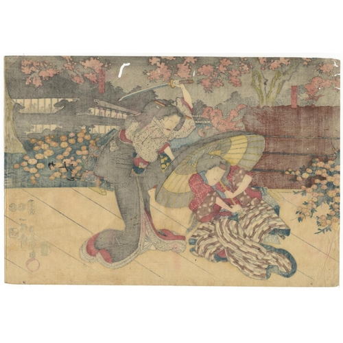 103 - Toyokuni Utagawa III, Kabuki Actors on Stage, Edo PeriodSumida-gawa Tsui no Kagamon. Original Japane... 