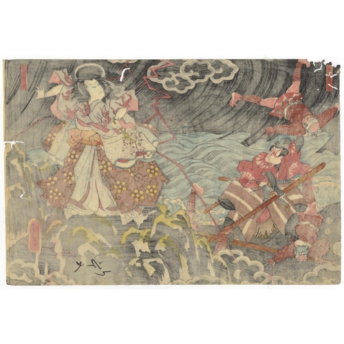 122 - Toyokuni Utagawa III, Kabuki Scene, Actors, ThunderSugawara Denju Tenarai Kagami. Original Japanese ... 