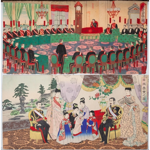 127 - Set of 5 Triptychs, Meiji EmperorChikanobu Yoshu (1838�1912), Tankei Inoue (1864-1889), Nobukazu (18... 