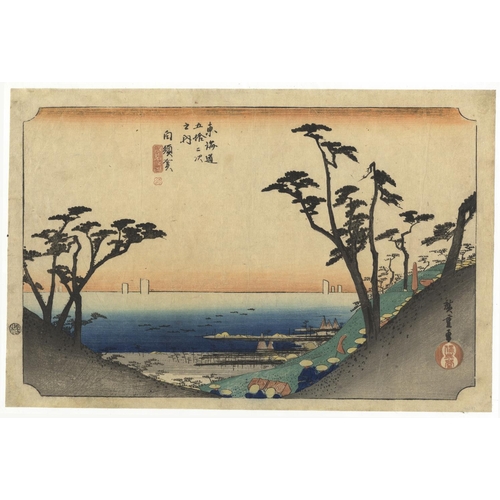 Hiroshige I Ando, Landscape, Tokaido, Edo PeriodShirasuka from the series 'Fifty-Three Stations of the Tokaido'. Original Japanese Woodblock Print. 
Publisher: Hoei-do
Date: c.1833-1834, Size: 37.6 x 25 cm